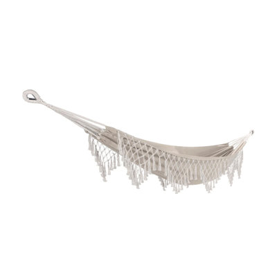 Fringed Hammock w/ Rope Loops & Tree Straps, 250 lb, Natural