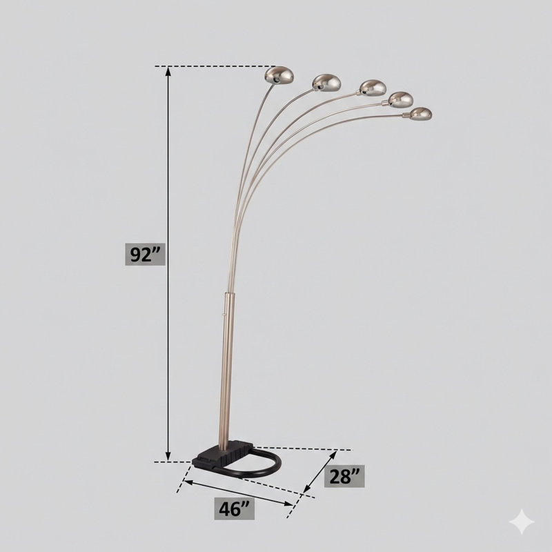 Lampe sur pied chromée et noire avec abat-jour en forme de dôme
