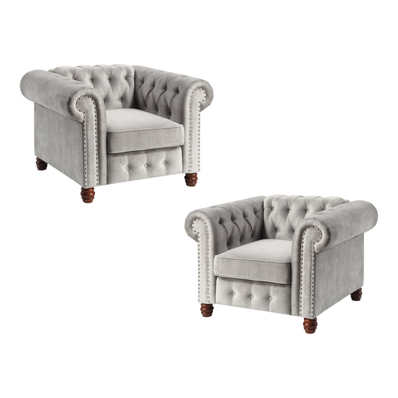 Clifton Fauteuil Chesterfield W, Velours gris