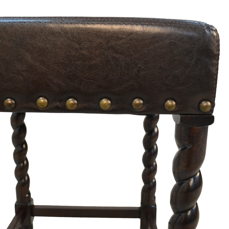 Elegant Black 24-Inch Counter Stool with Barley Twist Legs, Counter Stool (25" Seat Height)