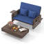 Ensemble de 2 causeuses en osier avec repose-pieds avec dossier à 4 niveaux et coussin moelleux bleu marine-129333368