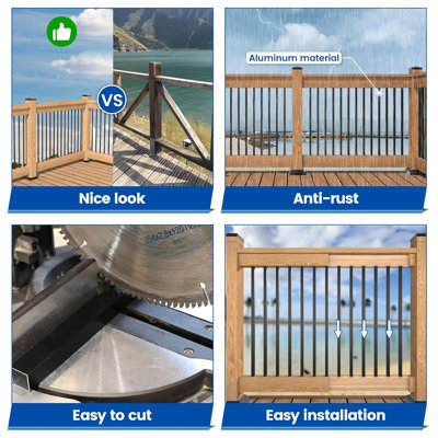 50Pack 32 "x 3/4" Balustres de terrasse en aluminium Balustrade carrée avec barreaux noirs