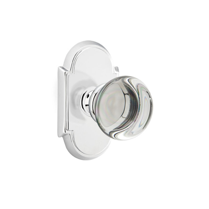Ensemble de boutons de passage Emtek avec rosette n ° 8 et bouton de verre Providence, Chrome brillant