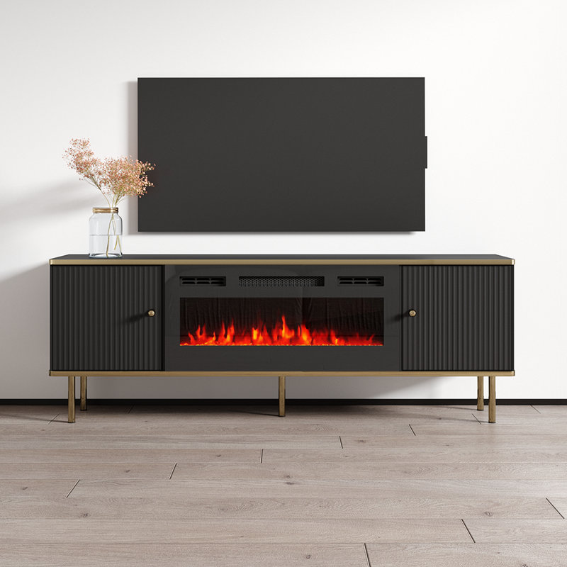 Camelia 63" Modern TV Stand with Electric Fireplace, Matte Finish, Media Storage