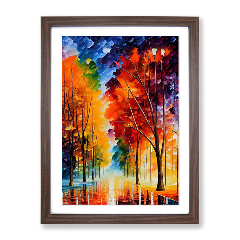 Forest Woodland In Colour No.5 - Single Picture Frame Painting, 64cm H x 46cm W x 2cm D, Walnut