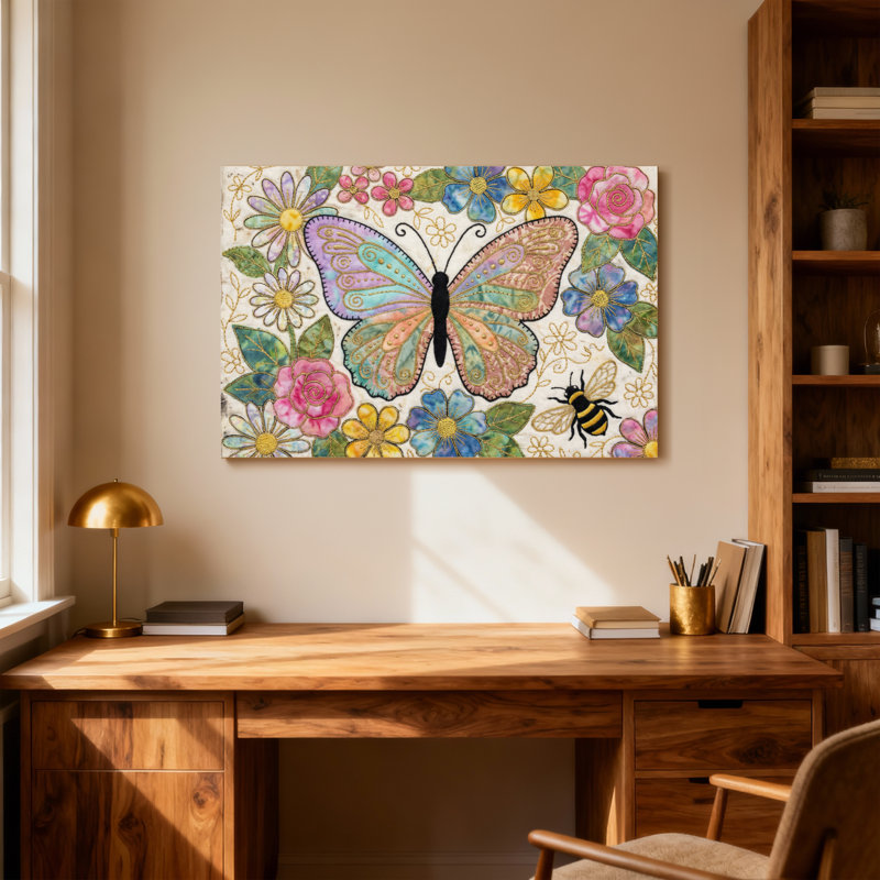 Animaux, papillon, fleurs, abeille, motif de jardin, H 20 po x l 30 po