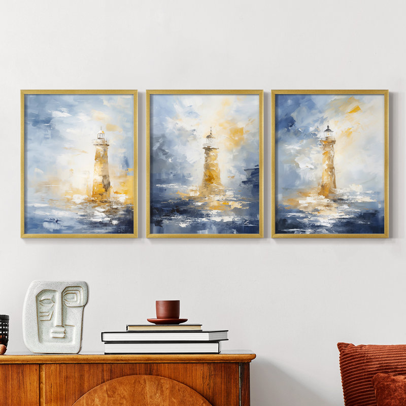 Série Sea and Shore CXL - Ensemble de 3 estampes numériques encadrées - Prêt à être accroché, H 10 po x l 8 po, Cadre doré