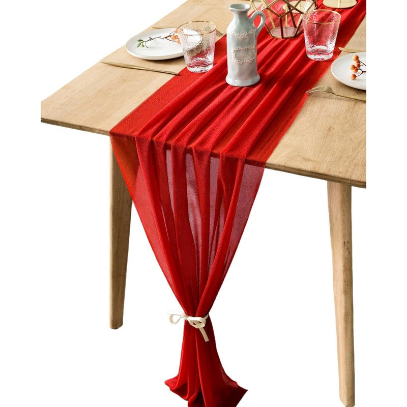Chemin de table en mousseline de soie, Rouge, L 236,22 po x l 29,53 po