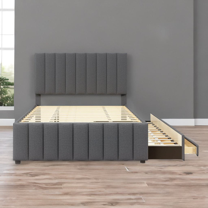 Full Size Upholstered Platform Bed, Gray