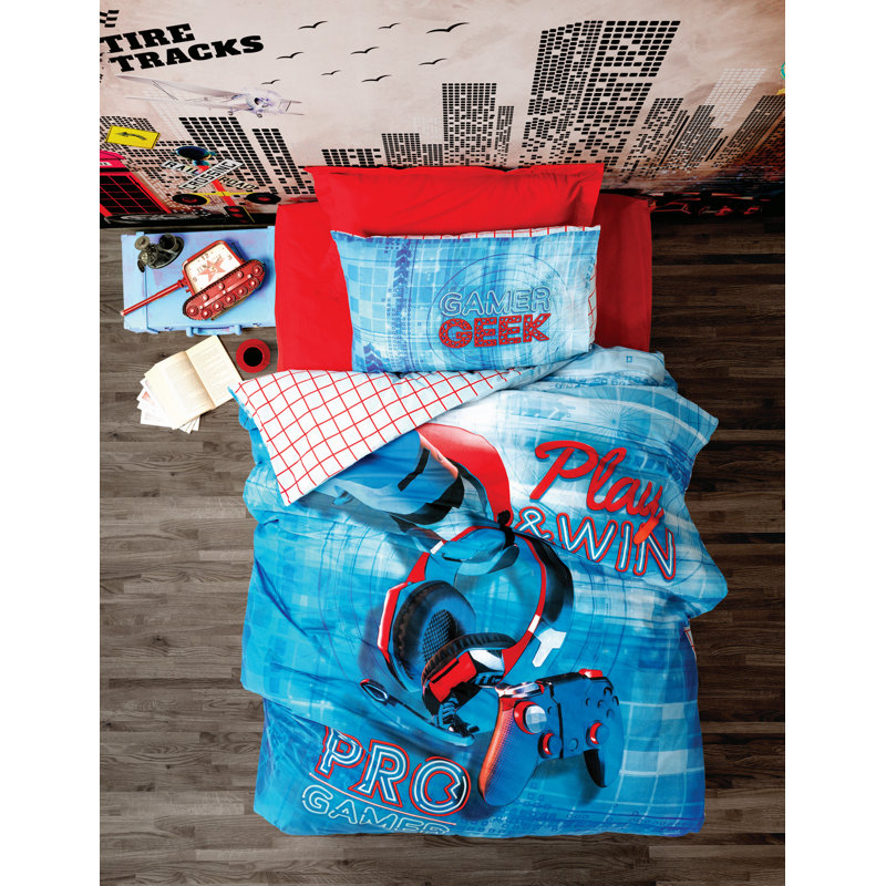 Dosh Blue/Red/White 145 TC, 160 x 220 cm - 1 Pillowcase 50 x 70 cm