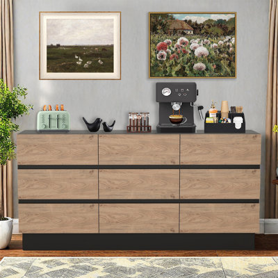 Classic 9-drawer Dresser 63" Wooden Storage Dresser ,chest Of Drawers