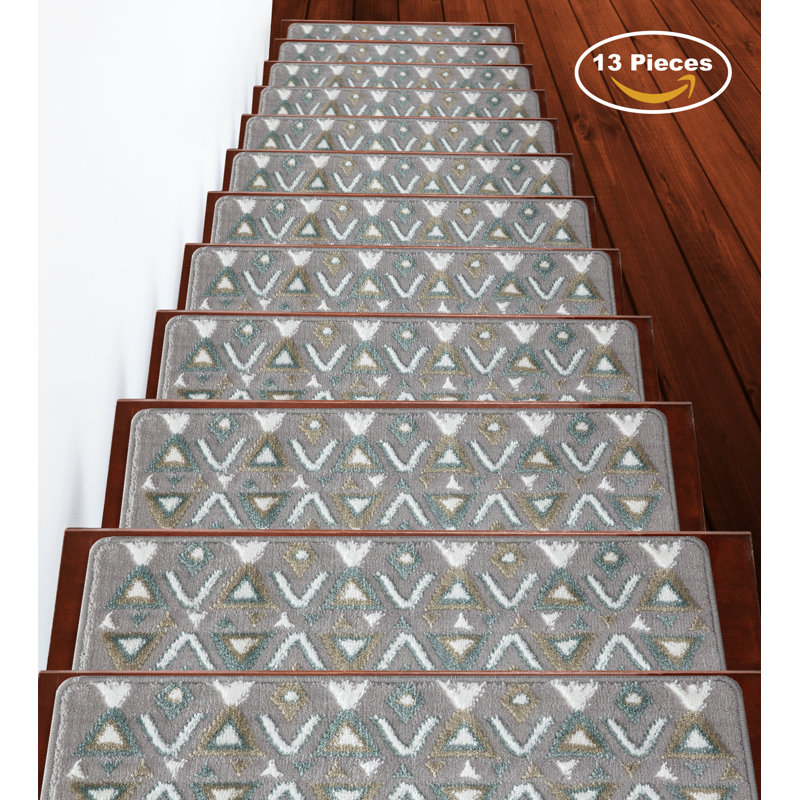 tapis d'escalier doux et vibrant en treillis Augu, Bleu sarcelle