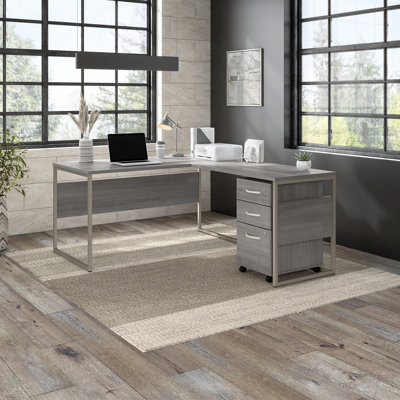 Gaythorne L-Shaped Computer Desk Office Set in Platinum Grey - Reversible