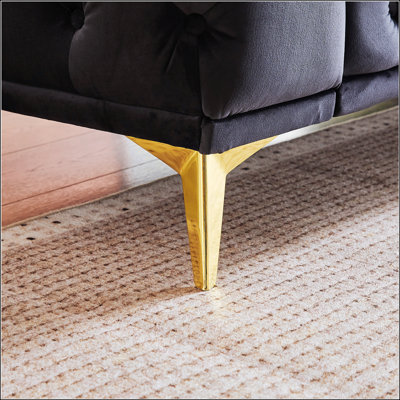 Canapé de luxe en velours avec boutons capitonnés Chesterfield, 2 coussins et pieds en métal pour un confort élégant