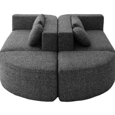 Boneless Modular Sectional 114.9" With Unique Curved Modules, Comfortable 24.4 - Inch Seating, And Breathable Boucle Upholstery For Living Room, 6 Seats, Black Combined Deep Pocket Springs,
