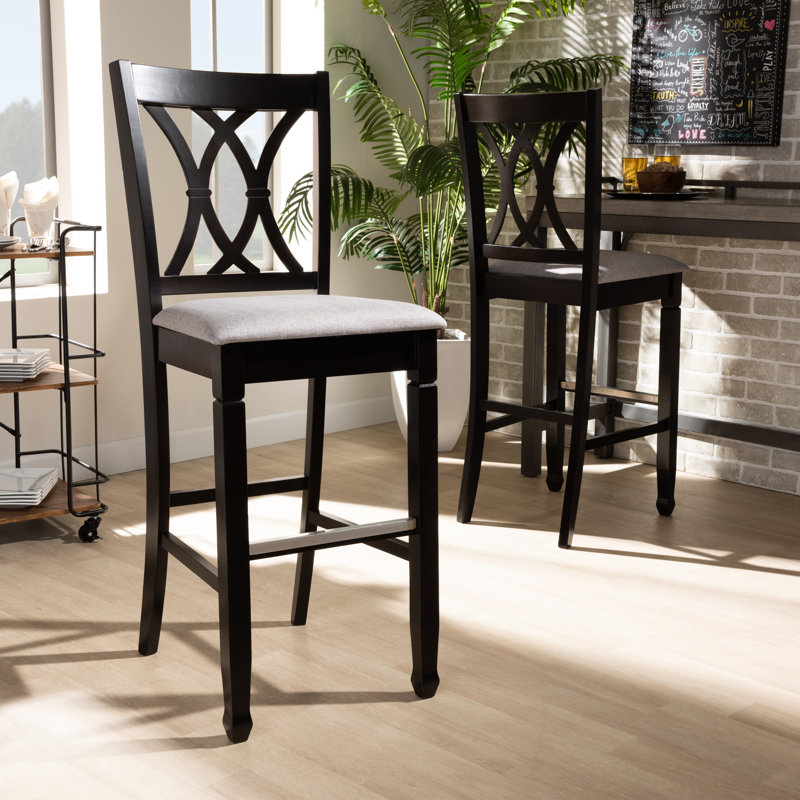 Upholstered Counter Stool with Solid Wood Frame, Counter Stool (24" Seat Height), Espresso Brown, Grey