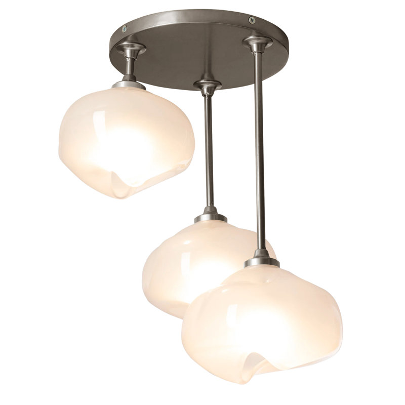 Ume Frosted Glass 3-Light Semi Flush Mount, Dark Smoke