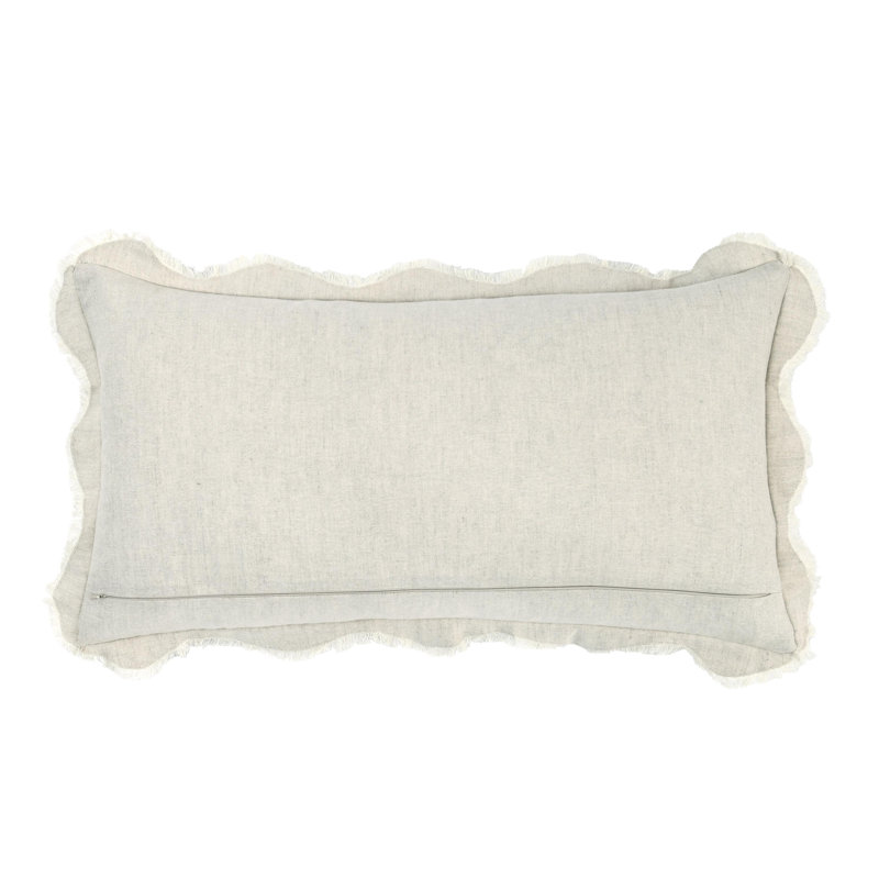 Ivory Linen Blend Rectangular Pillow with Embroidered Applique