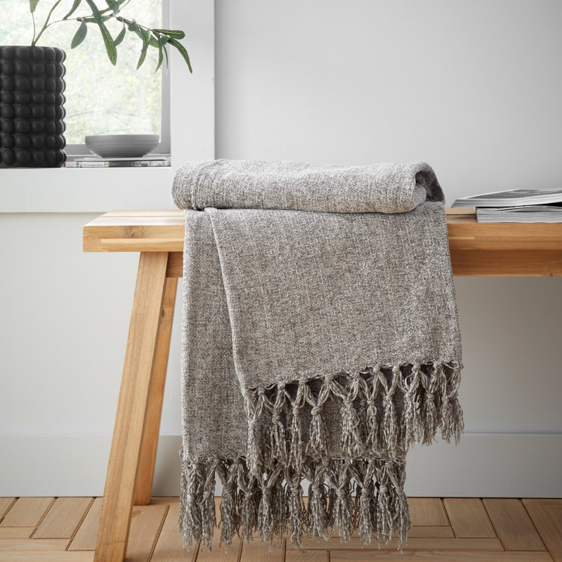 Wilson Plain Chenille Blanket Throw, Grey