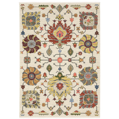 Tapis brun / beige en laine tissé à la machine Markeya