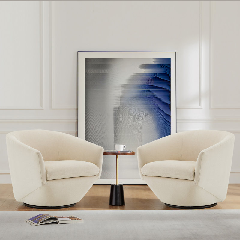 Fauteuil demi-tonneau pivotant en velours Elexi, Velours crème