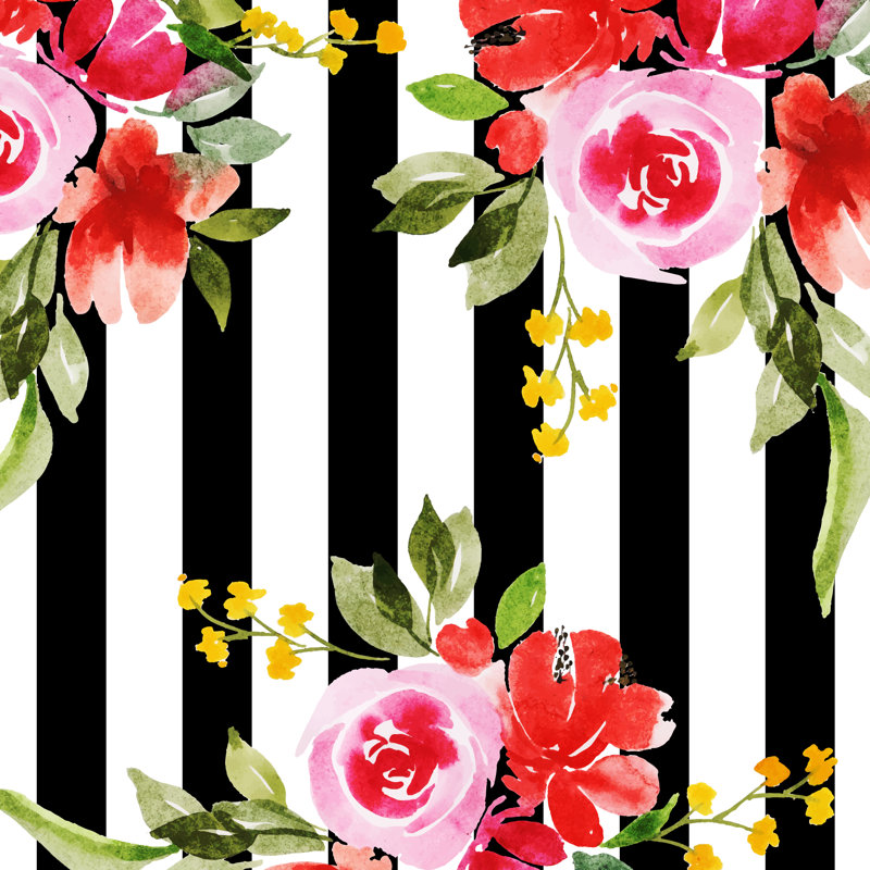 Irianna beau fond floral avec rayures, H 12 po x l 12 po