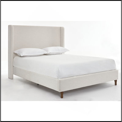 Hayden Upholstered Wingback Bed Size Queen / Tall 54" Headboard Upholstered Queen Bed / Without Wooden Slats / Box Spring Request / Queen / Textured Ivory Canvas / Elegant Simplicity / Easy Assembly