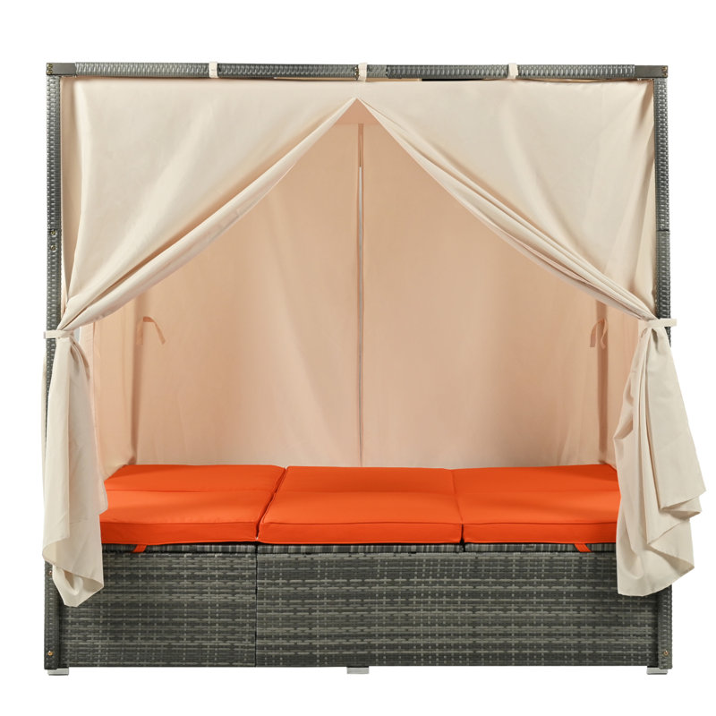 U_Style Adjustable Sun Bed With Curtain,High Comfort,With 3 , Orange