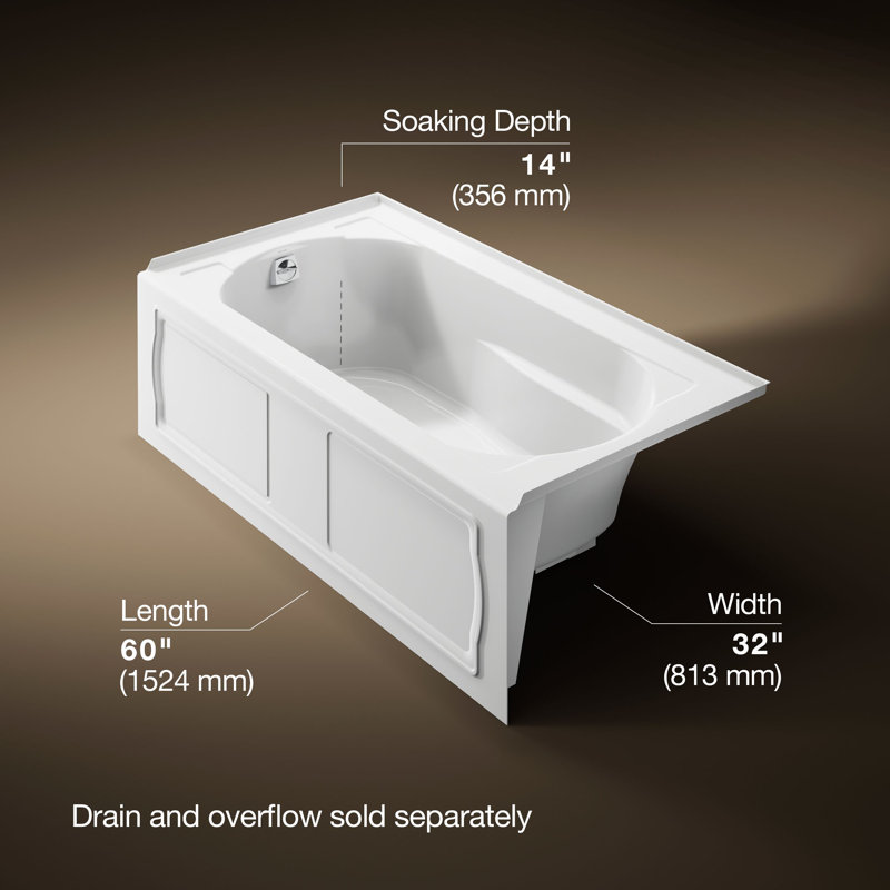 Devonshire 60" x 32" Alcove Soaking Acrylic Bathtub, Left, White