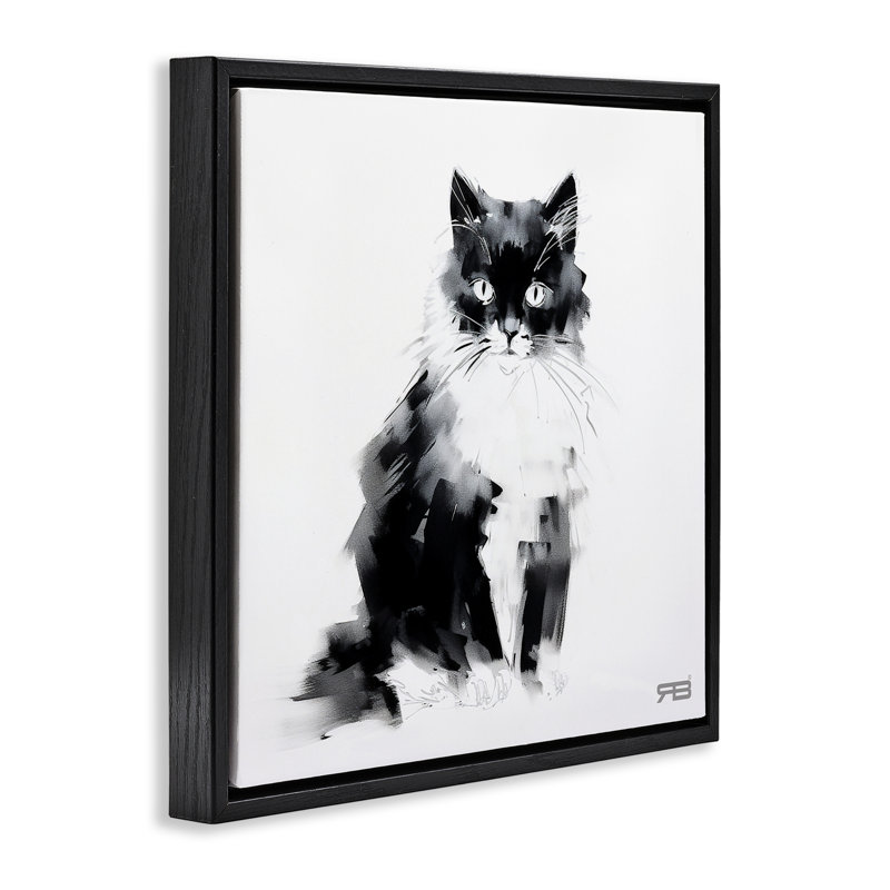 "Abstrait noir et blanc", art mural encadré par Roozbeh Bahramali, Cadre flottant noir de jais, H 25 po x l 25 po
