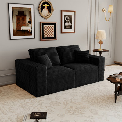 Canapé d'angle modulaire noir 70,87 x 35,43 x 23,67 pouces, en mousse haute densité, 2 pièces, comprimé et livré monté. Revêtement en velours côtelé doux. Aucun assemblage requis.