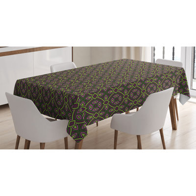 Celtic Tablecloth, Floral Celtic Patterns Heraldic Symbolic Historic Bound Shapes Image, Rectangular Table Cover For Dining Room Kitchen Decor, 52" X 70", Purple Green