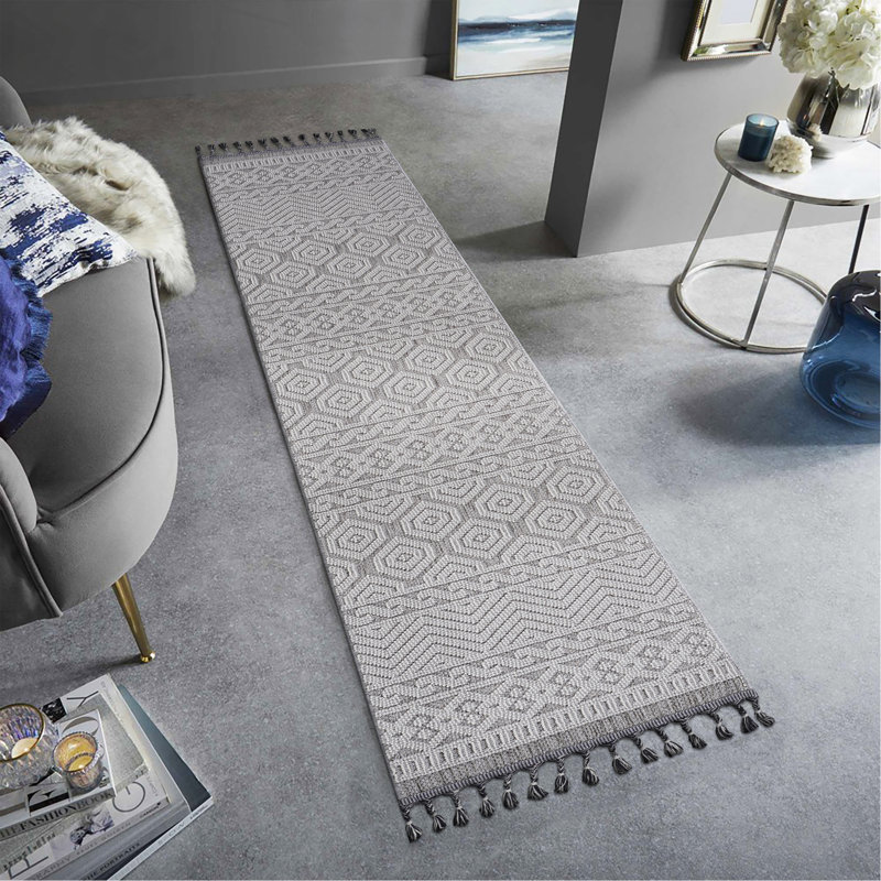 Tapis intérieur / extérieur gris à motif géométrique, Tapis de couloir 2 pi 2 po x 8 pi