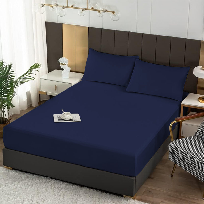Ultra Soft 200 Thread Count Microfiber Fitted Sheet, Single (3'), Navy