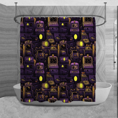Arcade Shower Curtain Gaming Bathroom Décor Purple