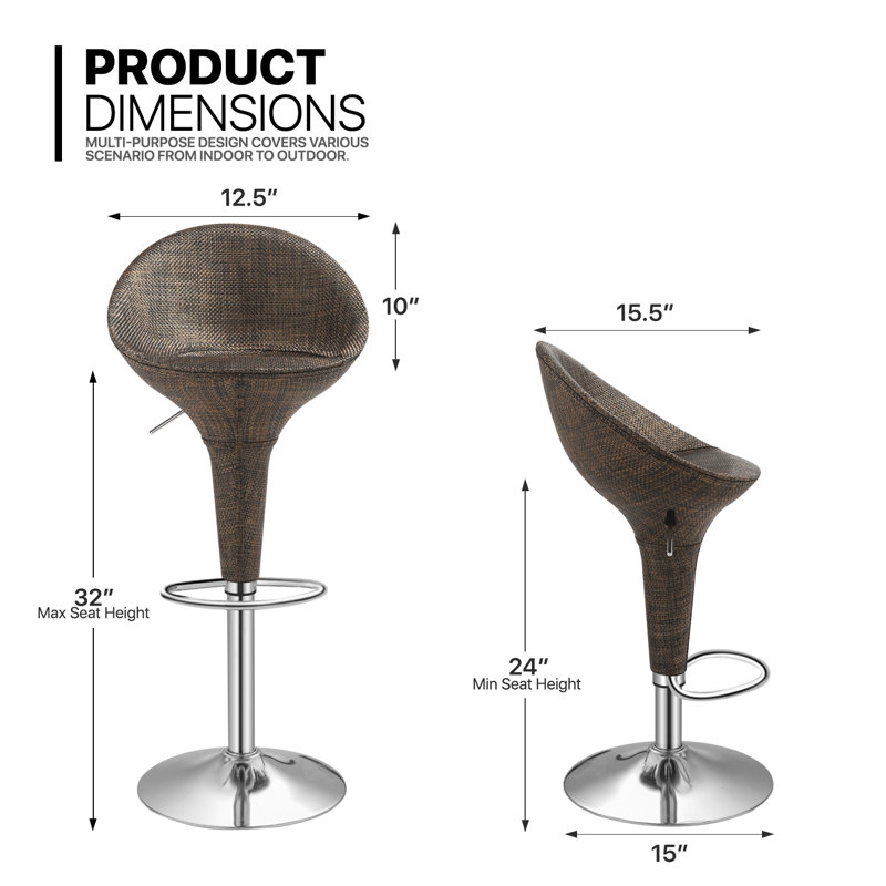 Brown Adjustable Swivel Metal and Rattan Bar Stools (Set of 2)