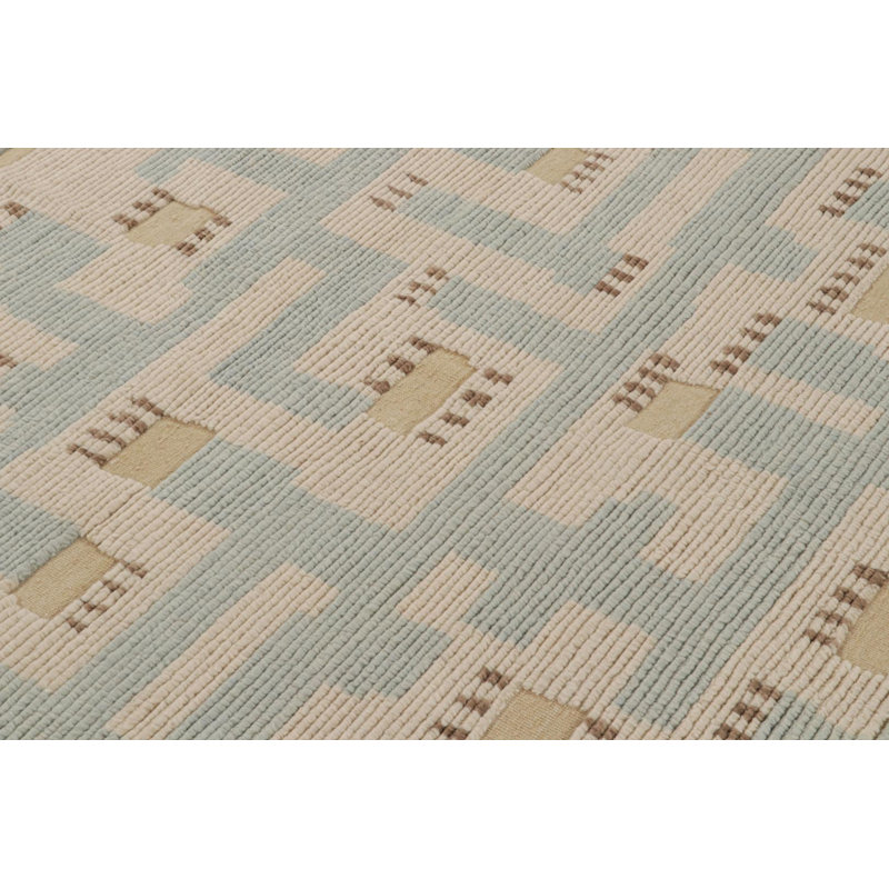 Scandinavian Hand Knotted Wool Geometric Area Rug, Rectangle 10' x 14'
