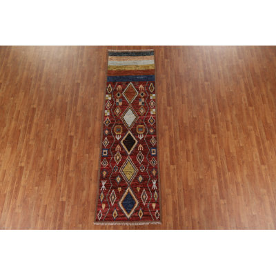 Tapis de couloir géométrique en laine marocain noué à la main 3 x 10
