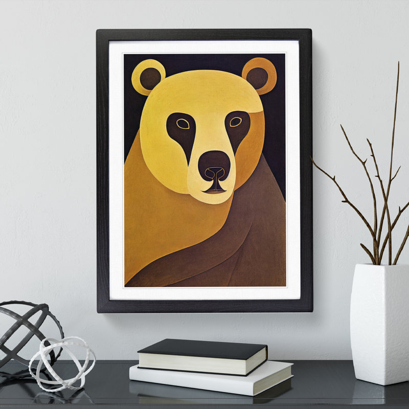 Traditional Bear No.1 - Print, Black Picture Frame, White, 66cm H x 48cm W