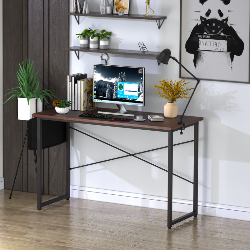Desks Metal Base Writing Desk, 30" H x 47" W x 20" D, Coffee/Black