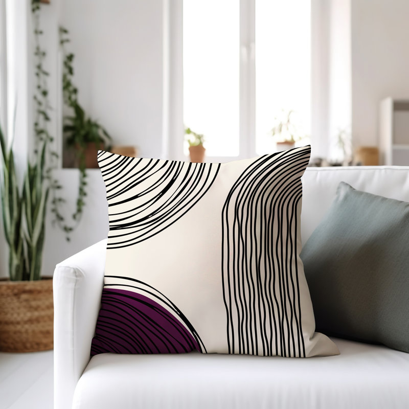 Coussin décoratif réversible intérieur / extérieur Cassie, H 19 po x l 19 po, Mauve / crème / noir