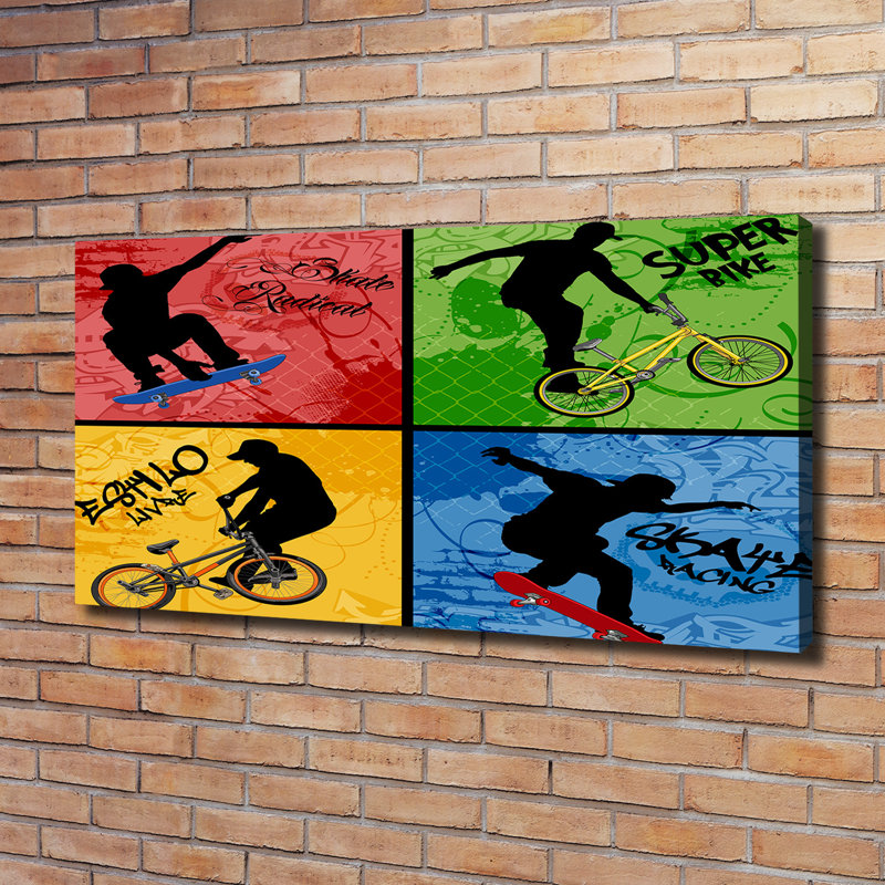 Bike And Skateboard - Wrapped Canvas Print