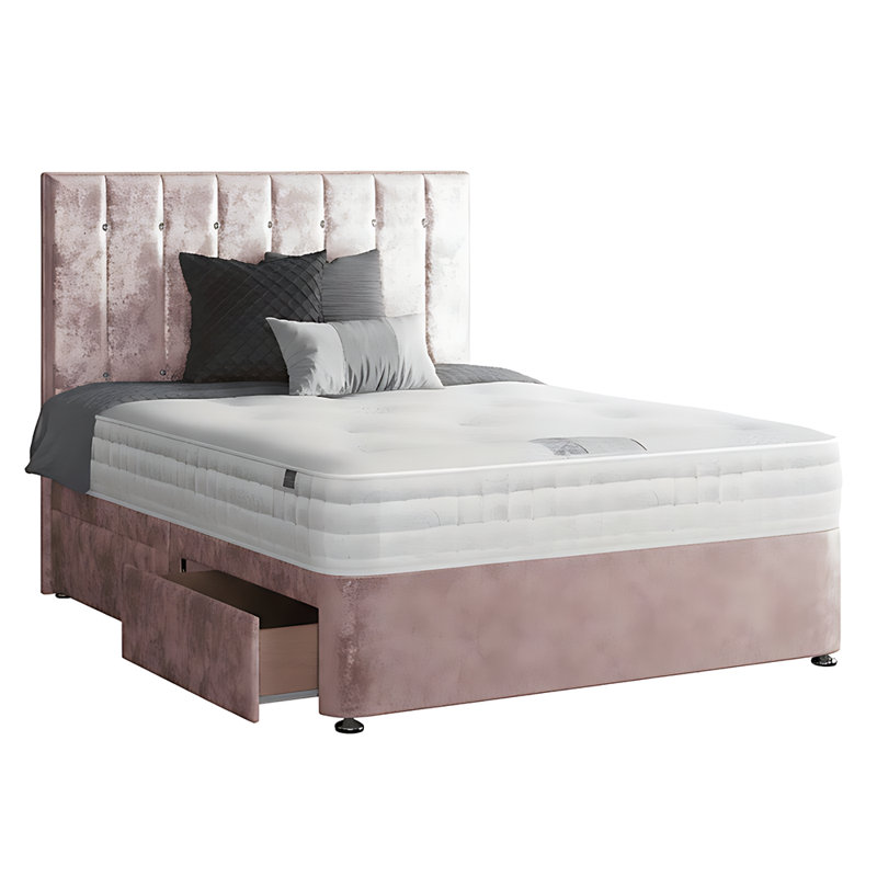 New Fairfield Upholstered Divan Bed, Single (3'), Pink, 2 Left Drawers