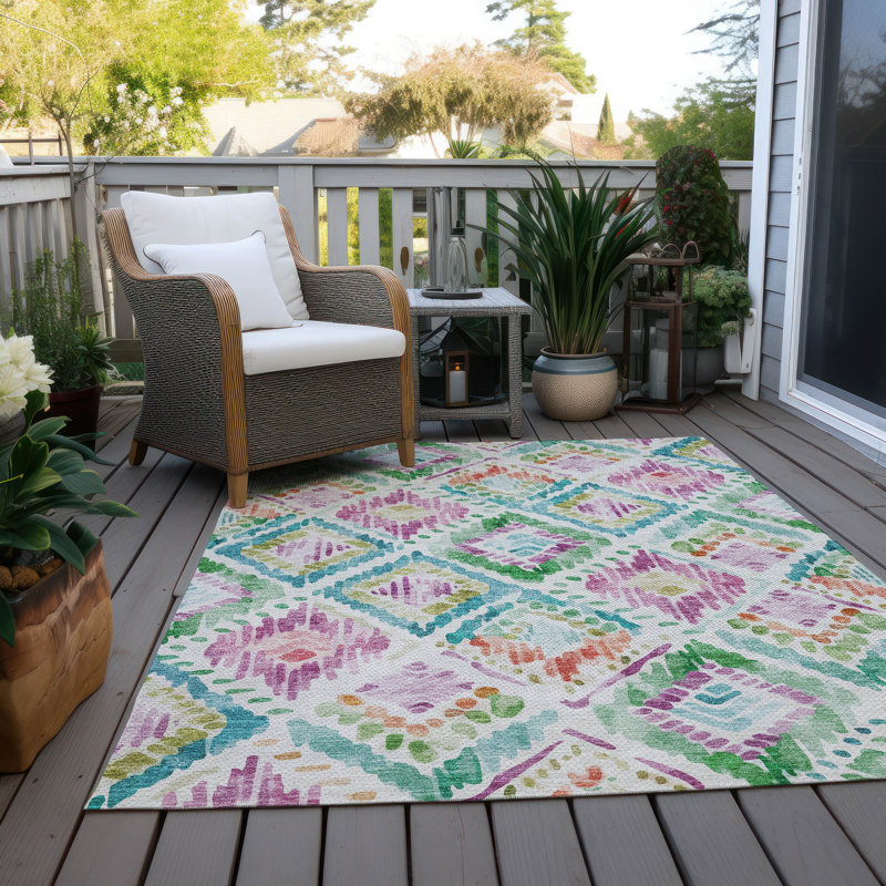 Machine Washable Indoor/Outdoor Chayden ACN1088 Teal Rug, Rectangle 2'6" x 3'10"