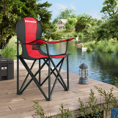 Chaise de camping, chaise pliante d'extérieur avec siège rembourré, porte-gobelet, métal robuste, pour les sports de pique-nique