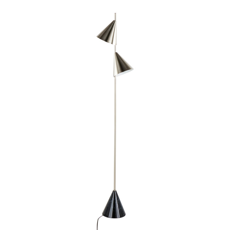 Cone 65" Contemporary Metal Floor Lamp With A Faux Marble Metal Base, Silver, Silver/Black
