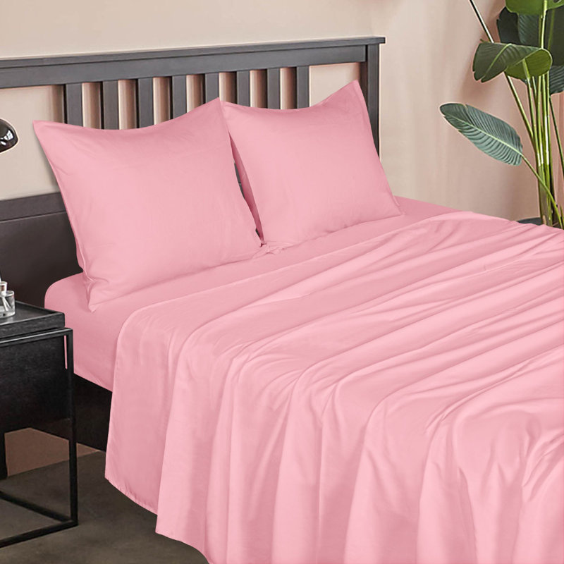 4PC 1800 Series Soft Microfiber Sheet Set, Queen Sheet Set with 2 Pillowcases, Pink