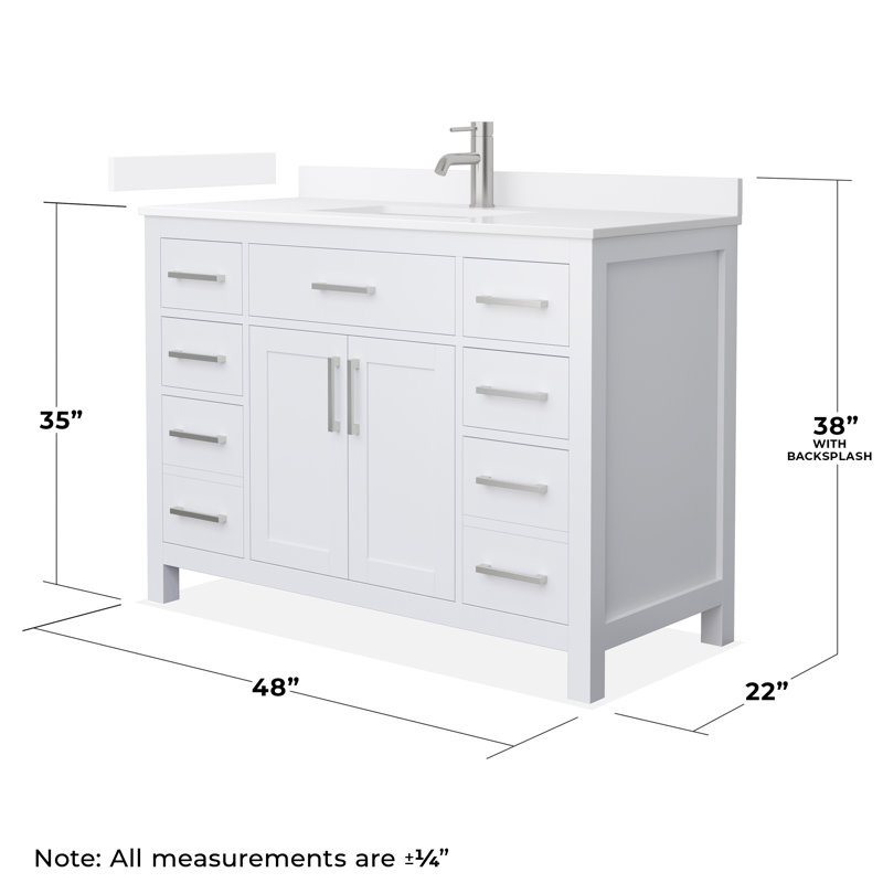 Beckett 48" Freestanding Single Bathroom Vanity with Quartz Top, White, Brushed Nickel, White Quartz