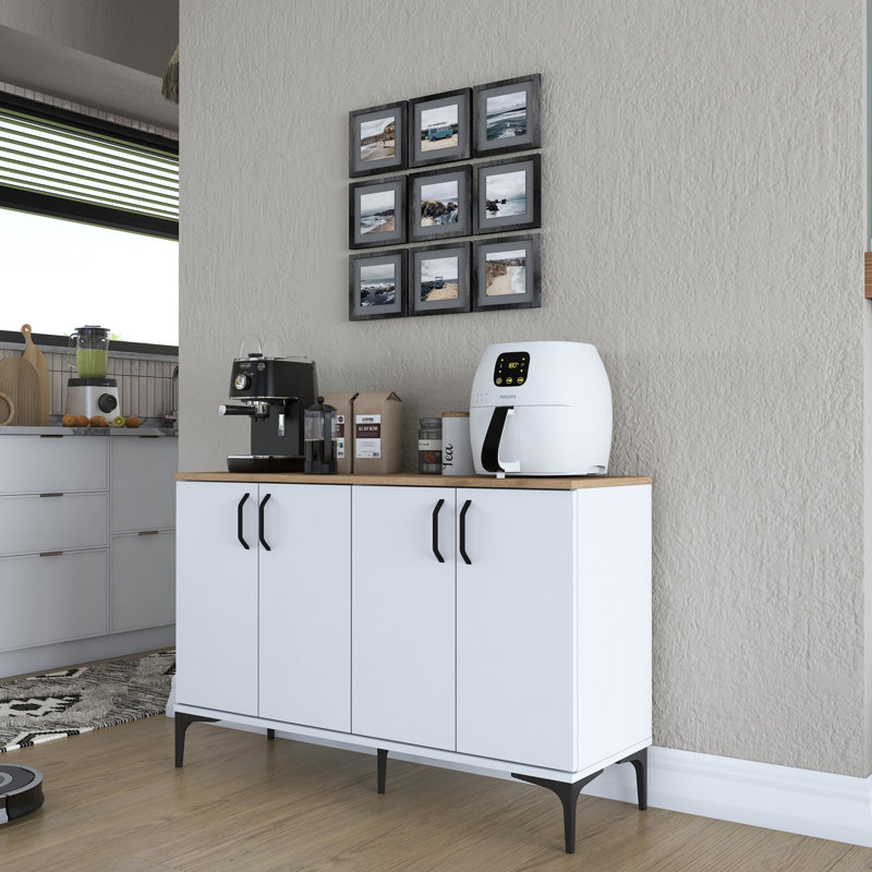 Kitai Modern Multi-Purpose Cabinet, White & Walnut, 47.2 x 30.9 x 15.7 inches | 100% Melamine Coated E1 Quality Chipboard, Thickness: 0.7 inches | Numerous Shelves, Wall-Mountable, Stylish Scandinavian Design for Extra Storage