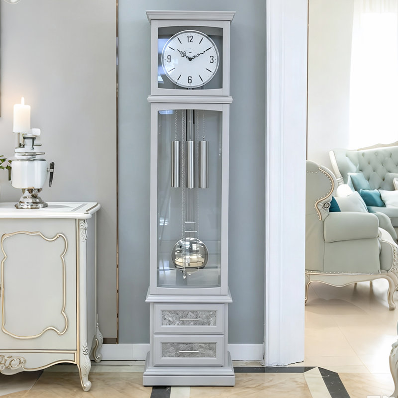 76.38 in. H Glass and Solid Wood Floor Clock